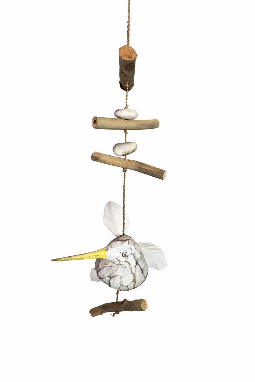Wind chime made of driftwood (White Gull)
