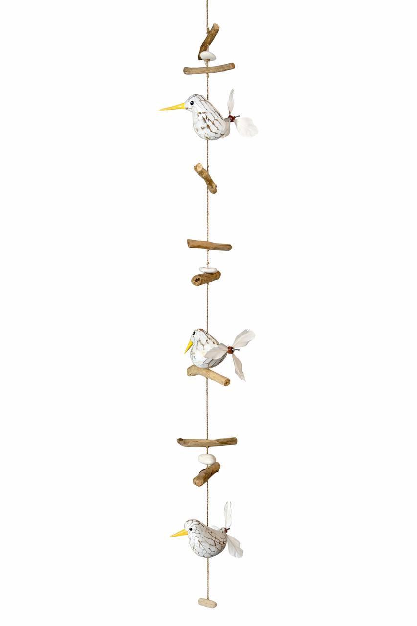 Wind chime made of driftwood (White Gulls)