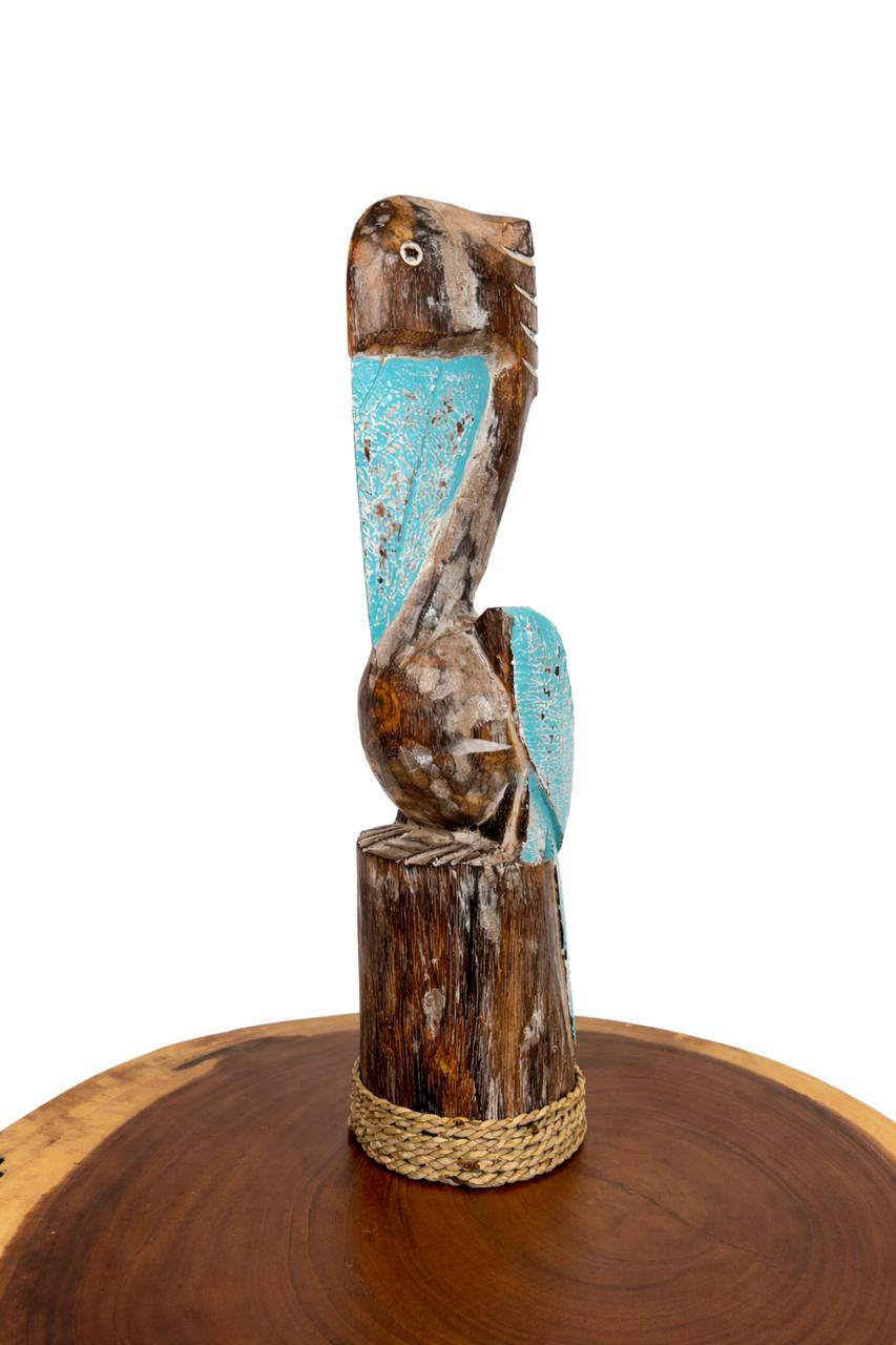 Holzfigur „Pelikan“ (Türkis)