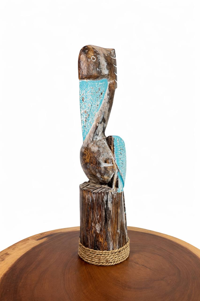 Holzfigur „Pelikan“ (Türkis)