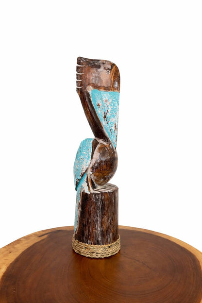 Holzfigur „Pelikan“ (Türkis)