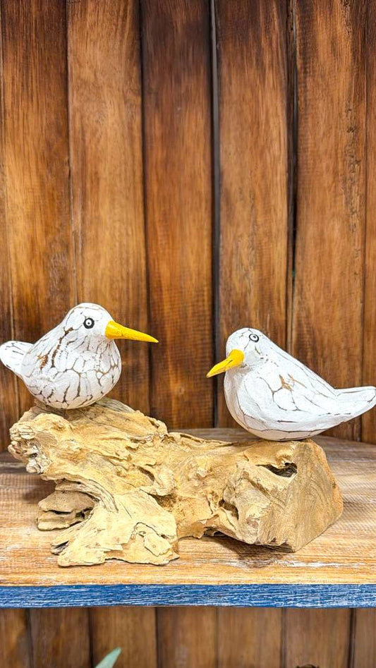 Holzfiguren „Vögel auf Wurzelholz“ (2er Set)