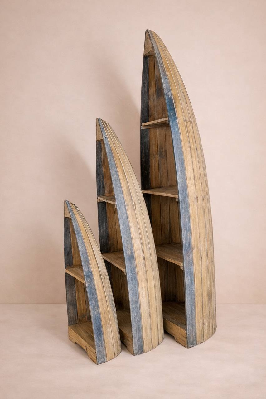 Bootsförmiges Regal aus Holz – 3er-Set
