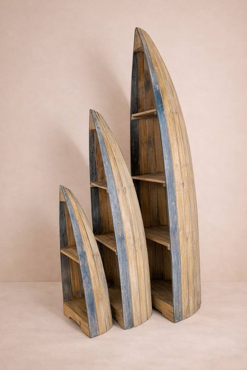 Bootsförmiges Regal aus Holz – 3er-Set