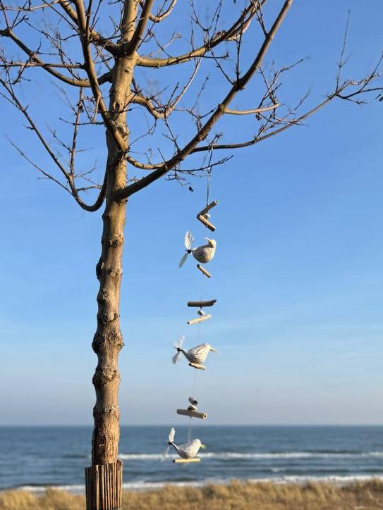 Wind chime made of driftwood (White Gulls)