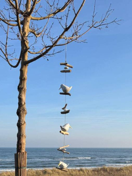 Wind chime made of driftwood (White Gulls)