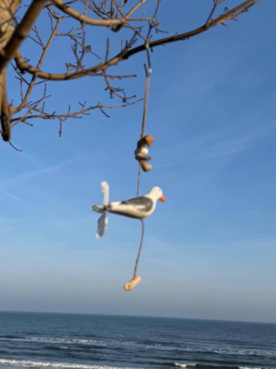 Windspiel aus Treibholz (Weiẞe und graue Möwe)
