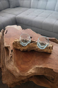 Dekoratives Glas-Set aus Teakholz