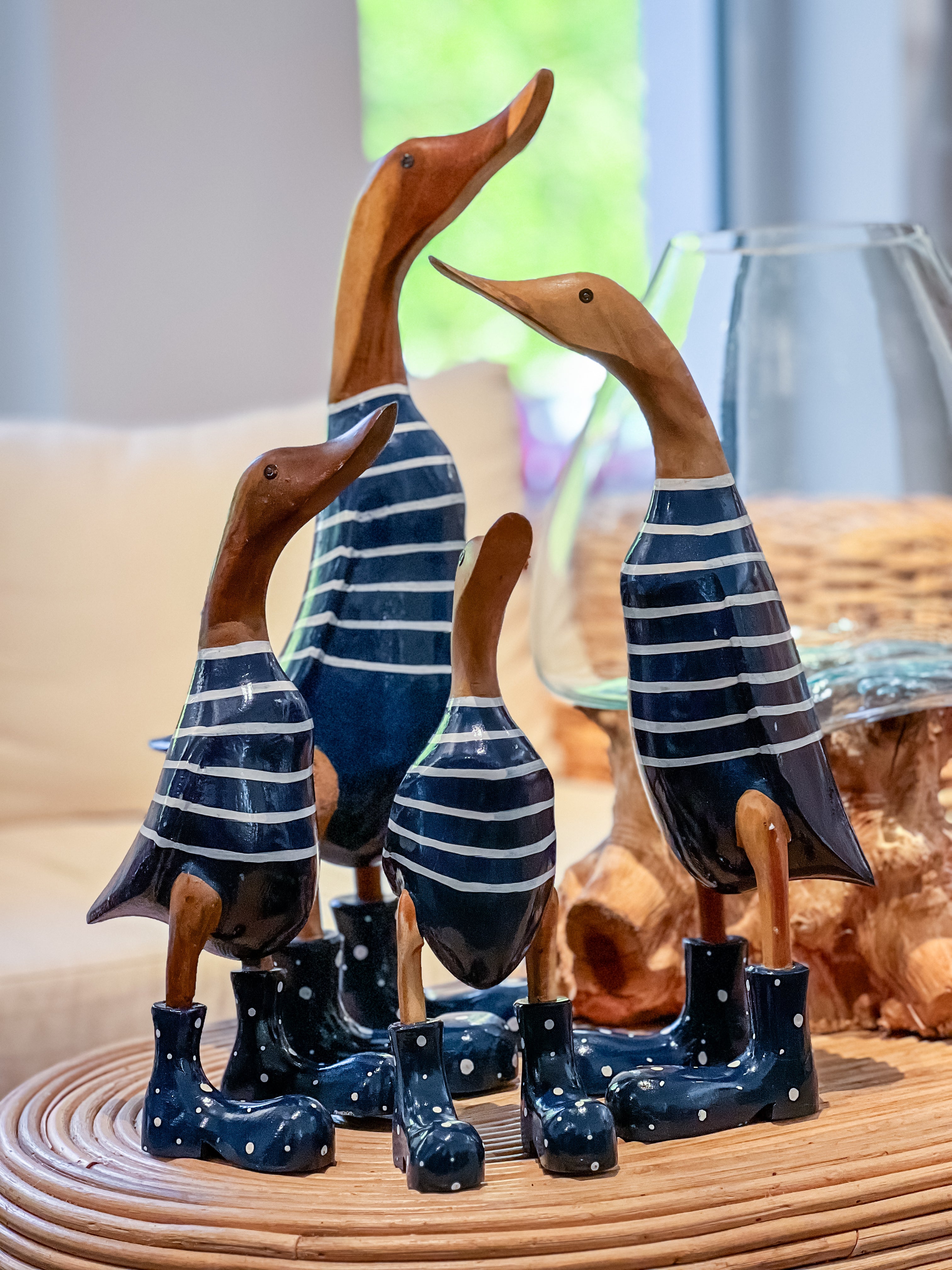 Duck Family ( Dark Blue-White Striped)