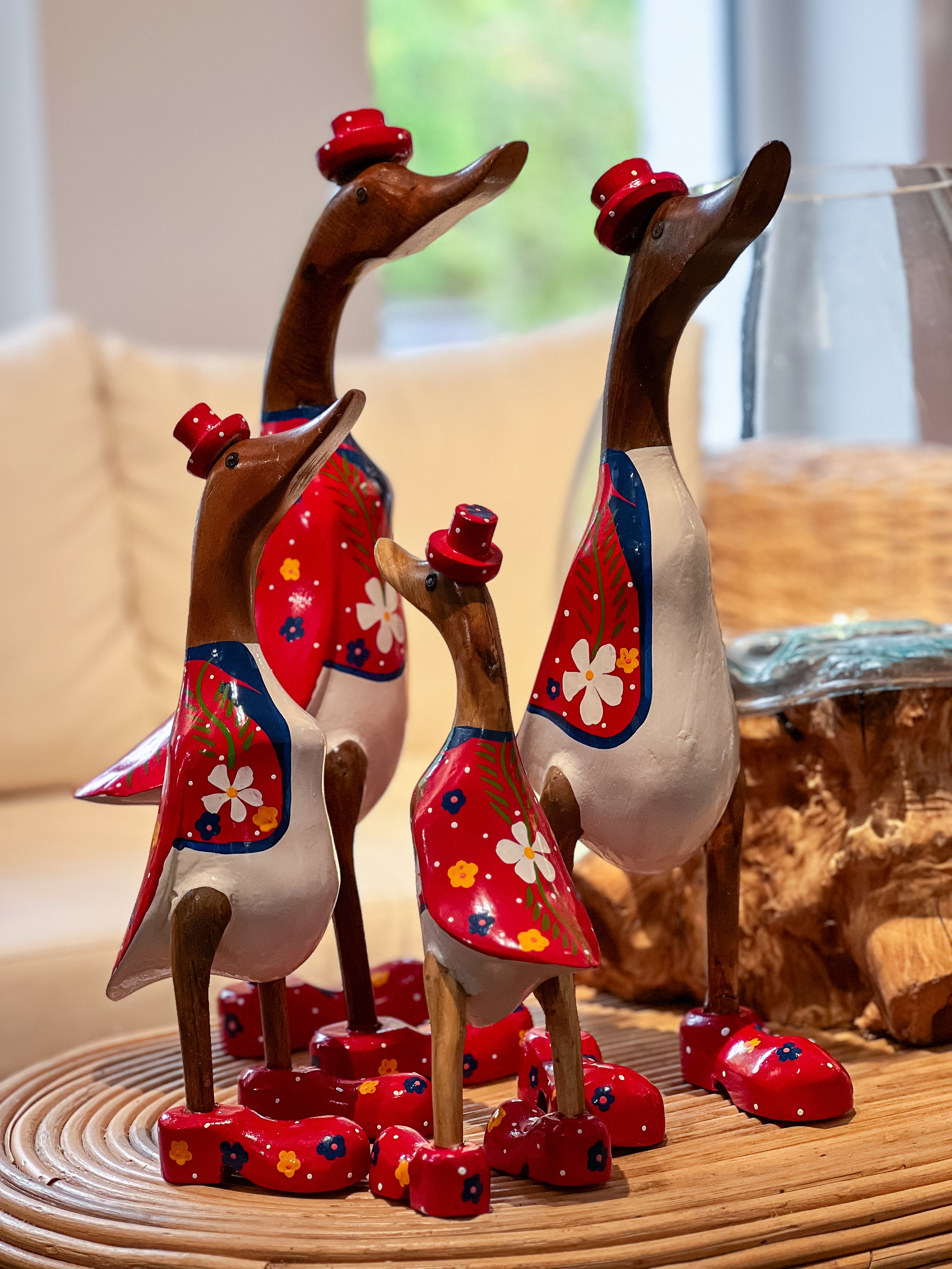 Duck Family in Red Costumes