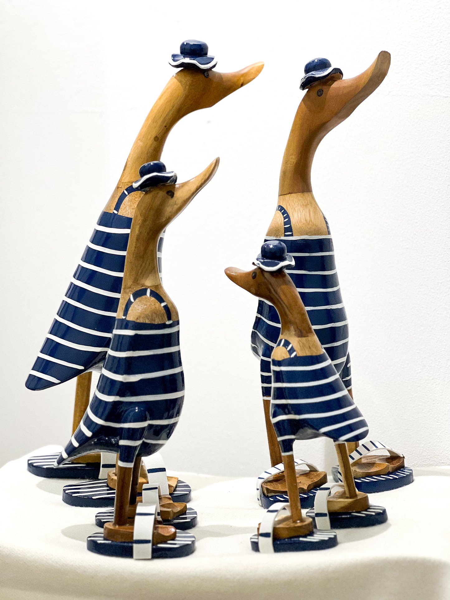 Bade Enten Familie (Blau-Weiß Gestreift)