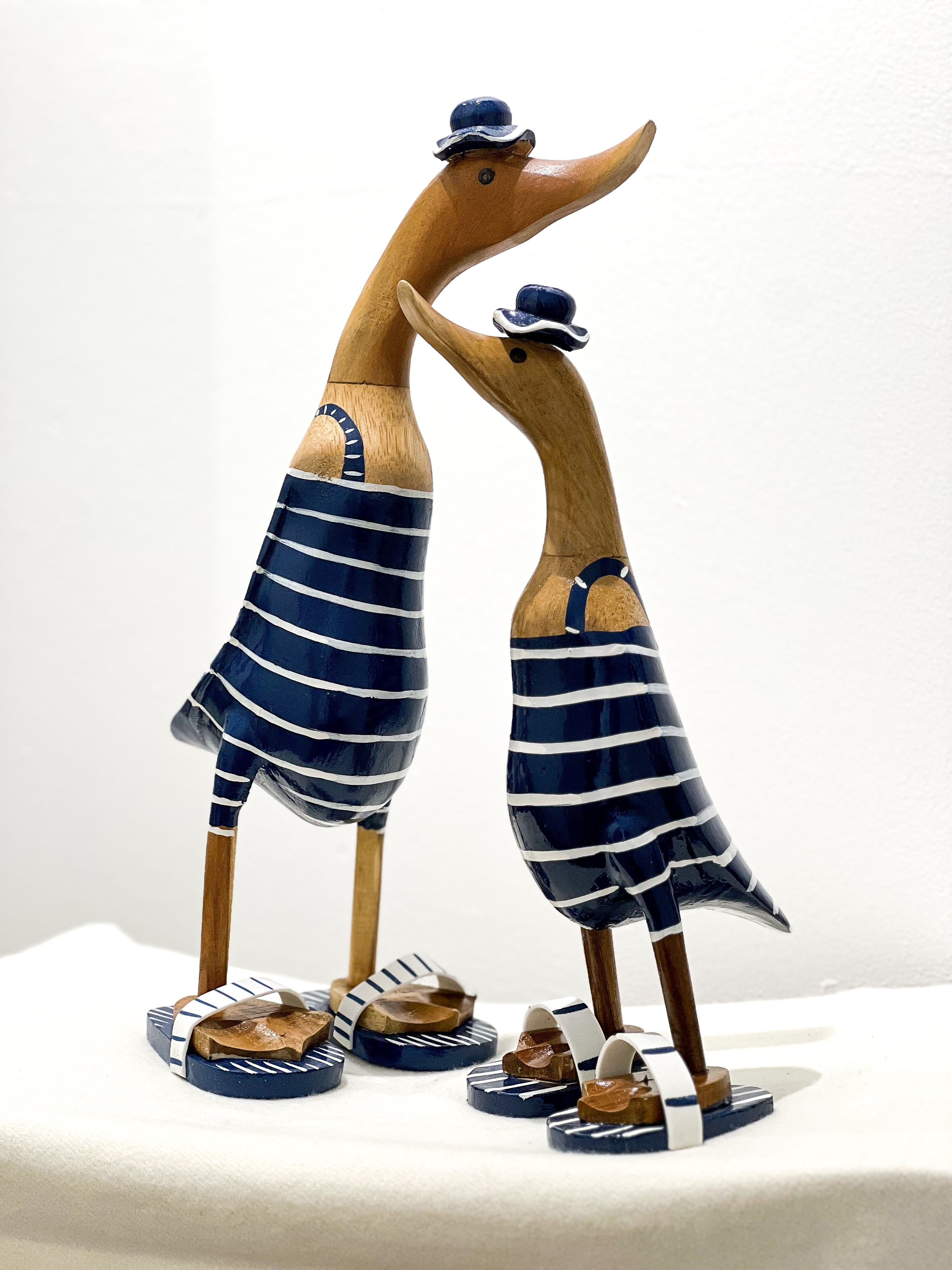 Bade Enten Familie (Blau-Weiß Gestreift)