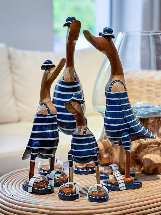 Bade Enten Familie (Blau-Weiß Gestreift)