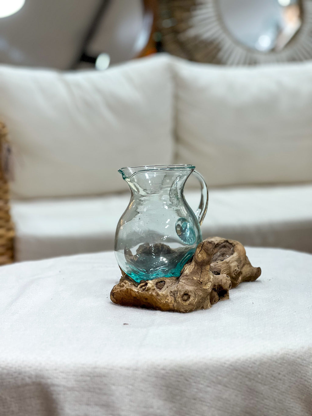 Glass jug with natural wood accent