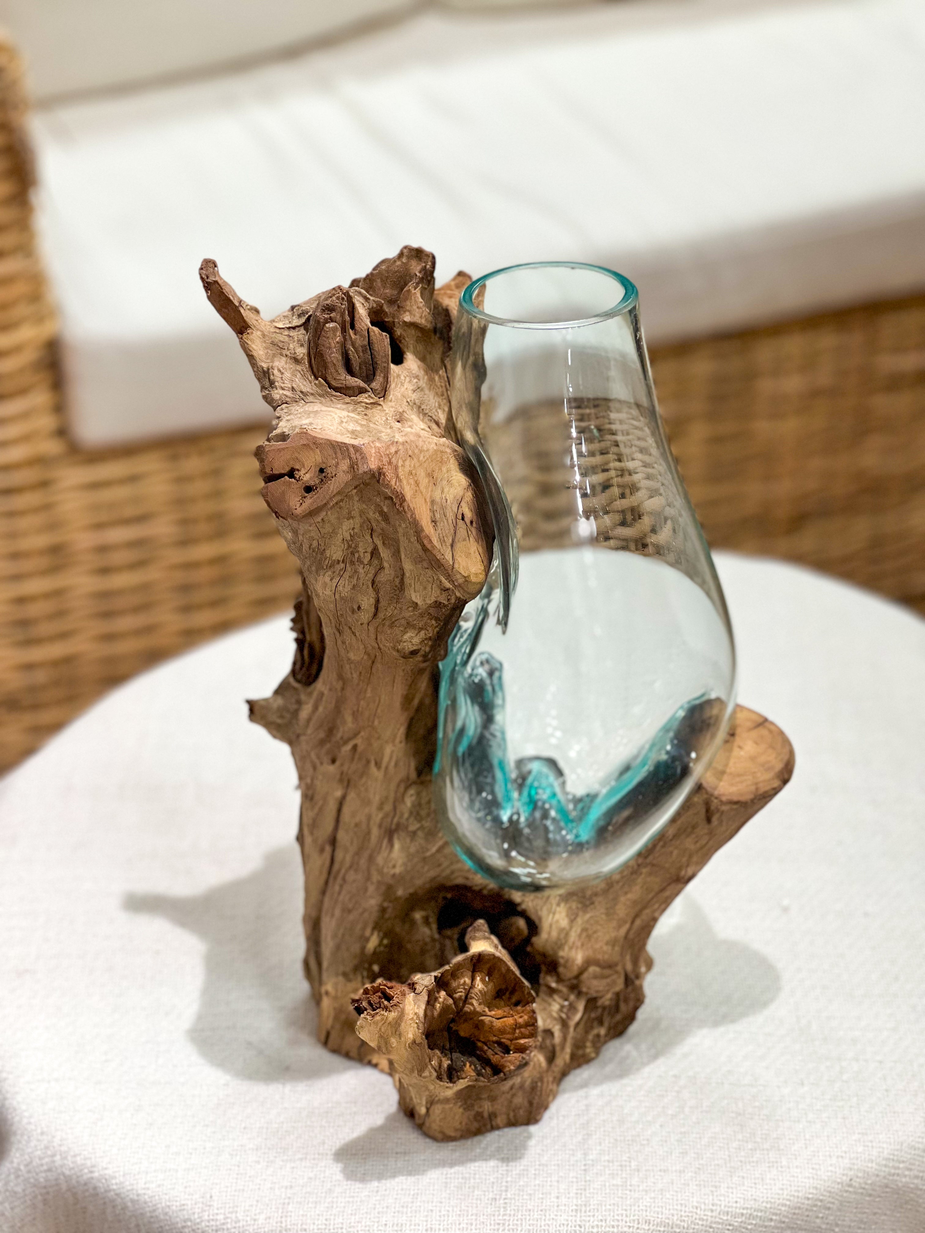Design-Glasvase mit Treibholz – handgefertigtes Unikat