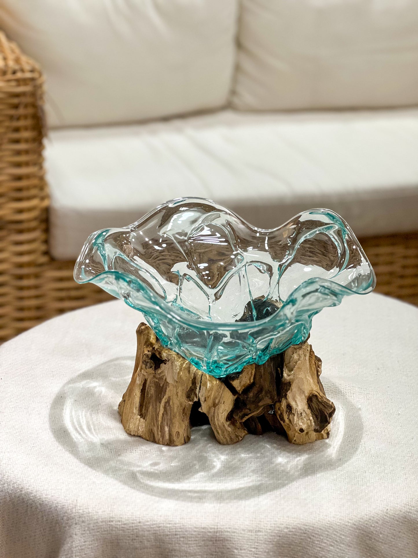 Glasvase mit natürlichem Holz Akzent