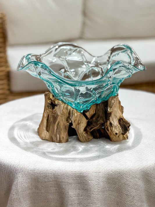 Glasvase mit natürlichem Holz Akzent