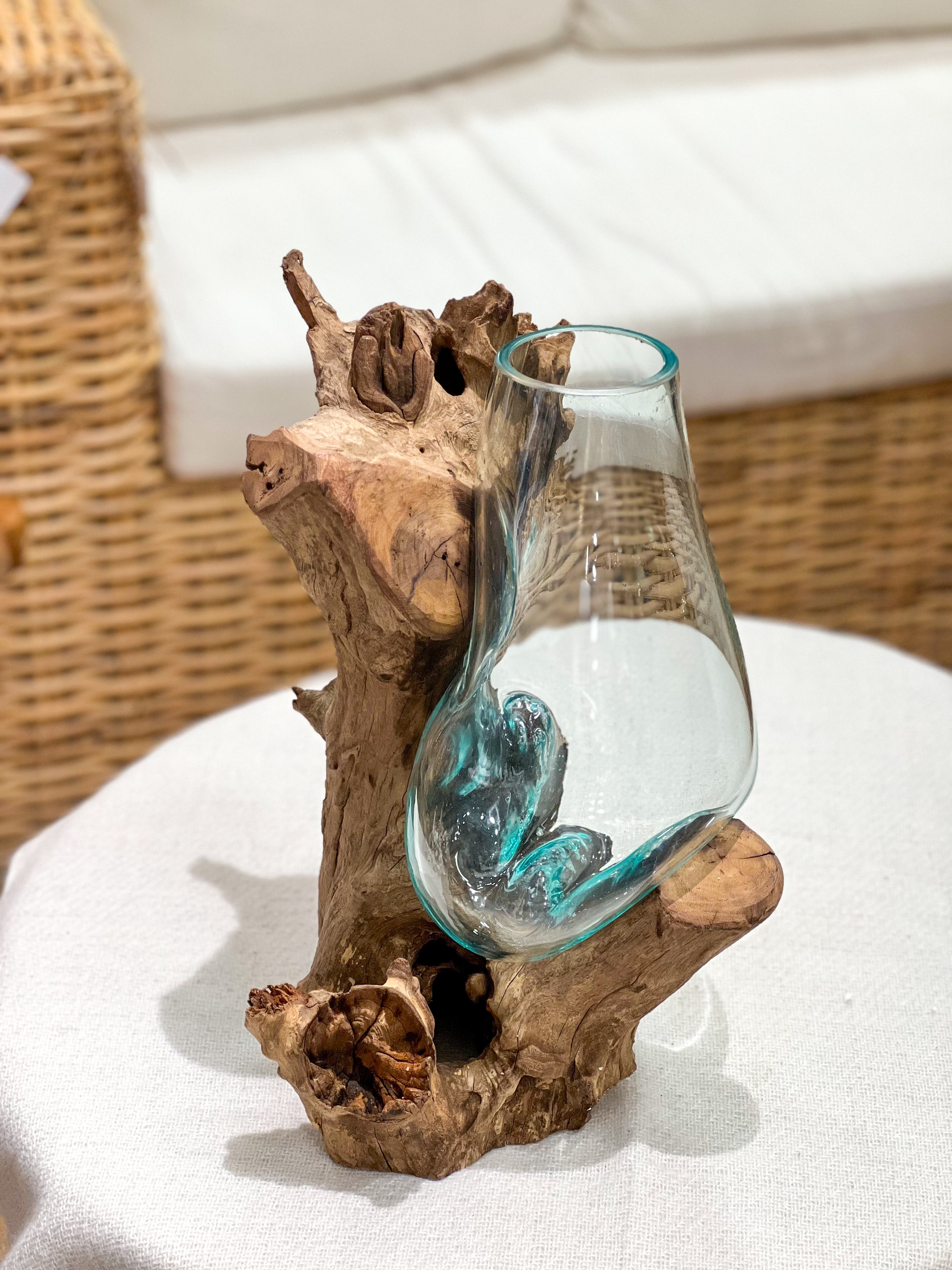 Design-Glasvase mit Treibholz – handgefertigtes Unikat