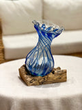 Glass vase with natural wood accent