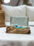 Handmade glass vase with natural wood accent