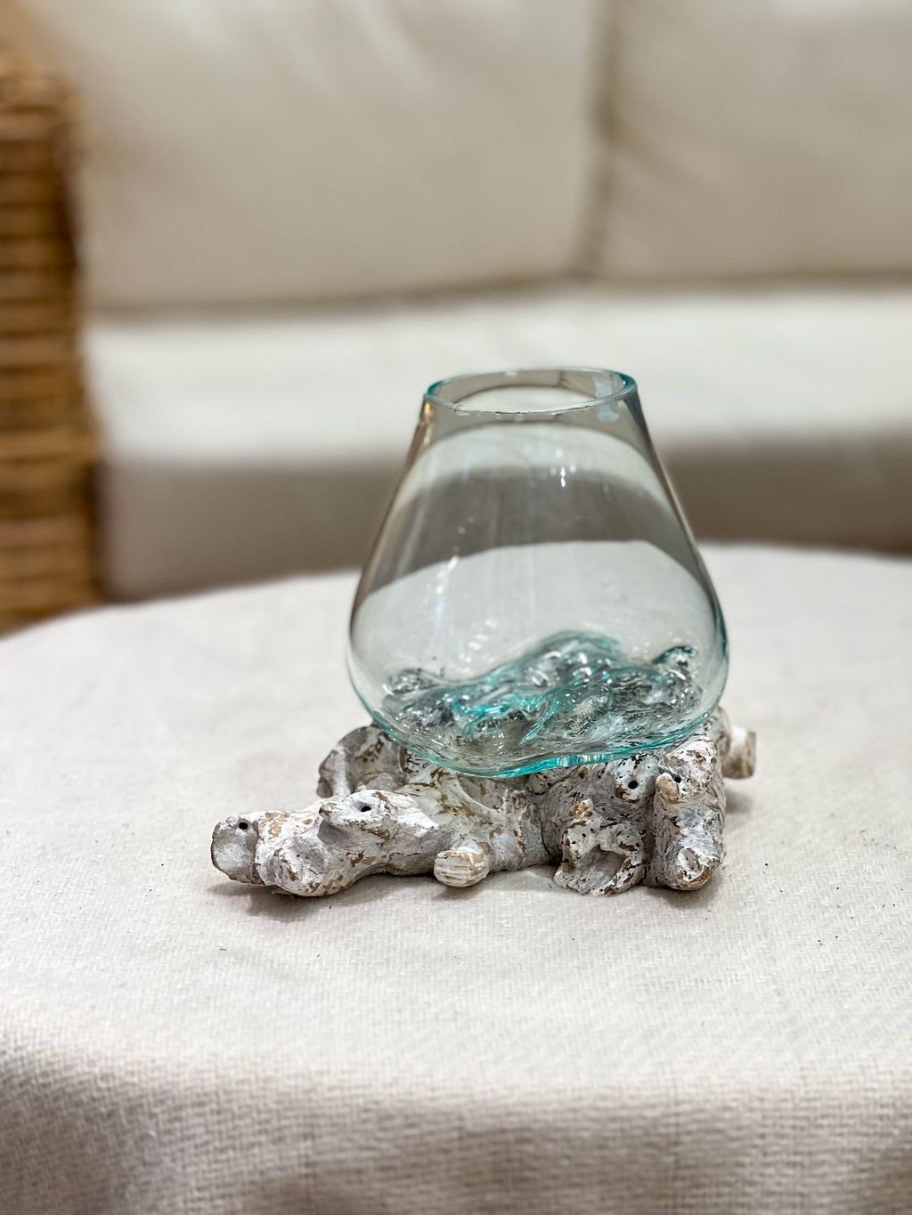 Glass vase with natural wood accent