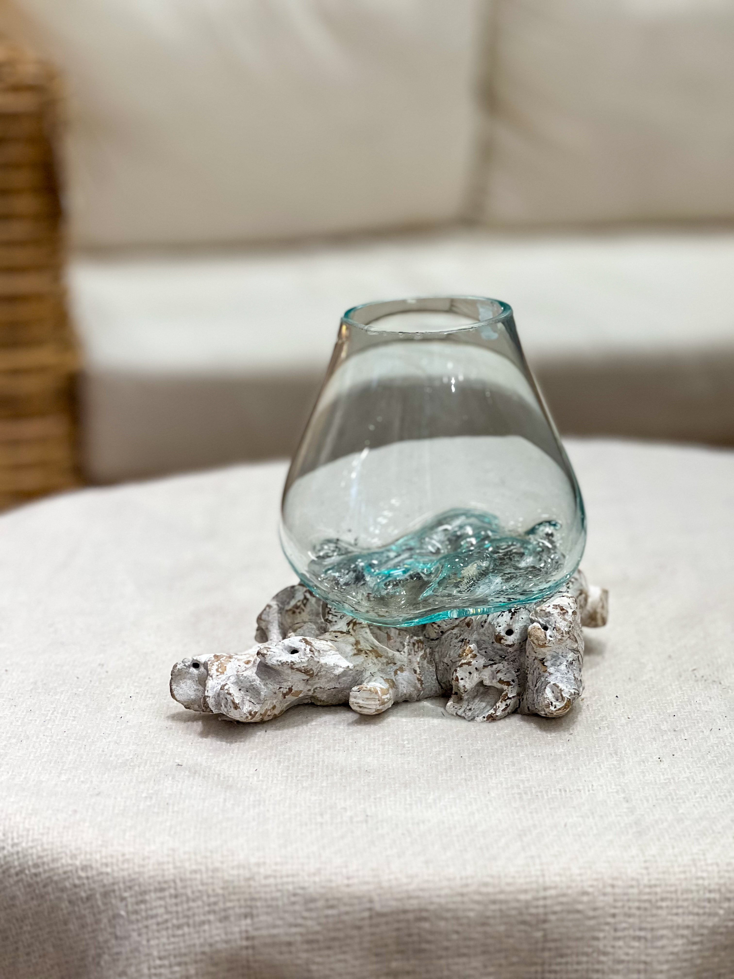Glass vase with natural wood accent