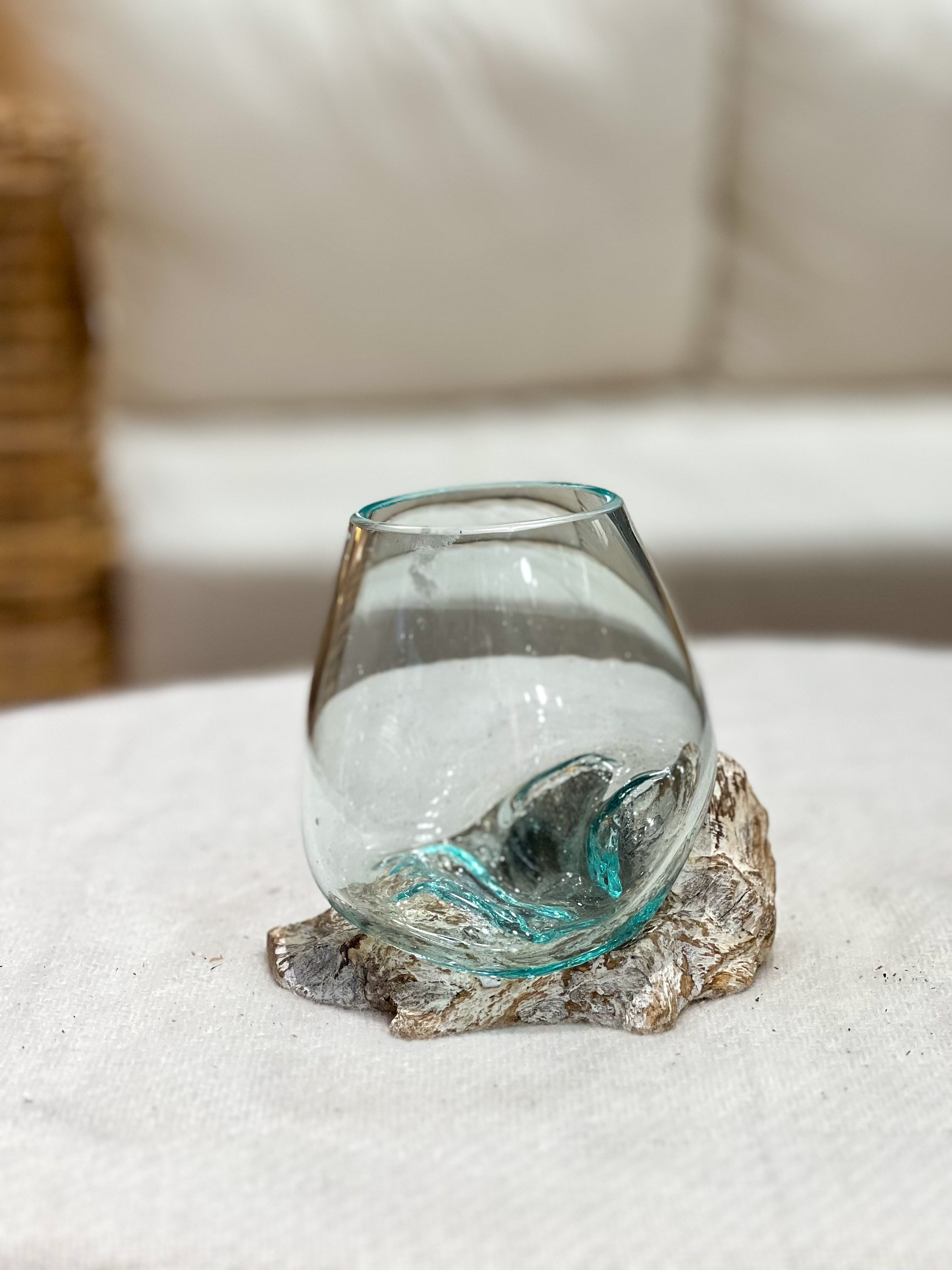 Glass vase with natural wood accent