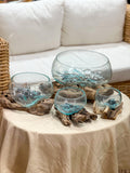 Handmade glass vase with natural wood accent