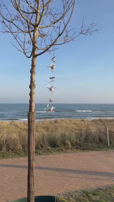 Wind chime made of driftwood (White Gulls)
