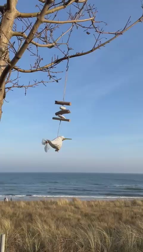 Wind chime made of driftwood (White Gull)