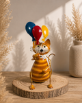 Metall-Katze mit Ballons - Handbemalte Dekoration