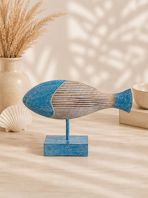 Dekorative Fischfiguren – Handgefertigtes 3er-Set aus Holz | Maritime Deko | Hellblau