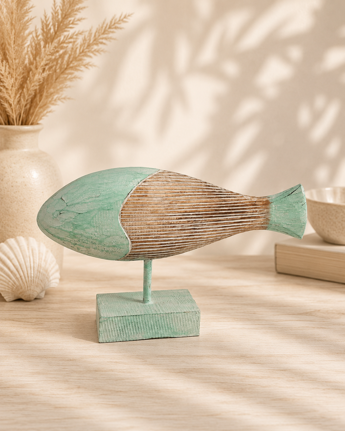 Dekorative Fischfiguren – Handgefertigtes 3er-Set aus Holz | Maritime Deko | Türkis
