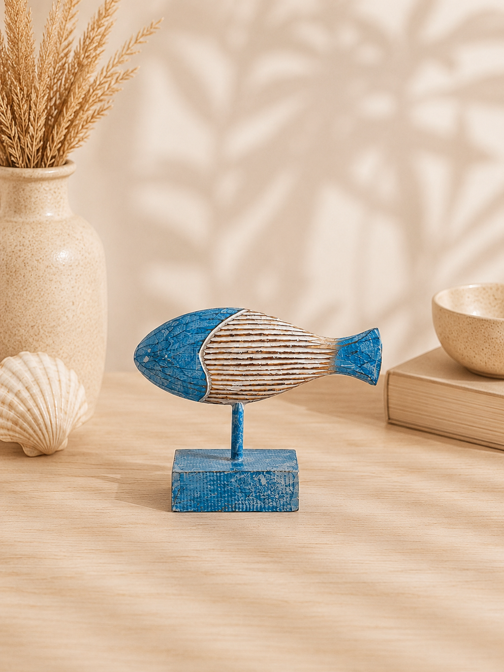 Dekorative Fischfiguren – Handgefertigtes 3er-Set aus Holz | Maritime Deko | Hellblau