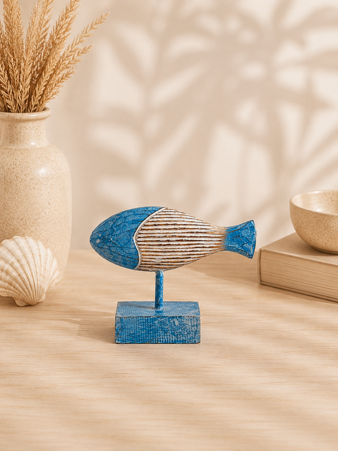 Dekorative Fischfiguren – Handgefertigtes 3er-Set aus Holz | Maritime Deko | Hellblau