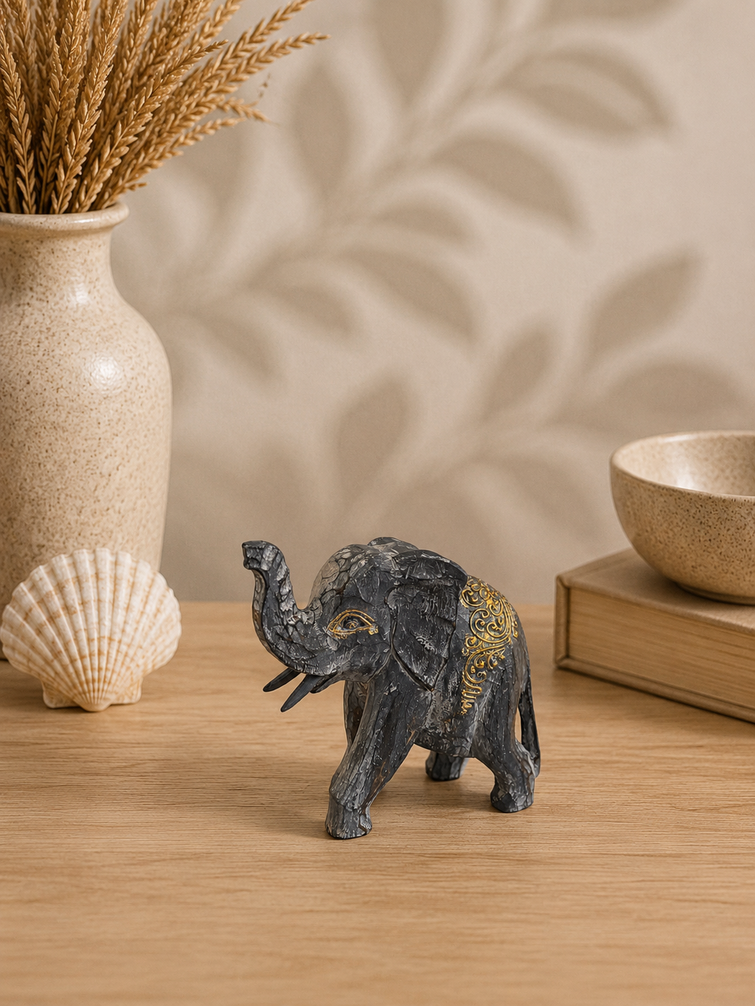 Handgefertigte Elefantenfigur aus Holz | Grau
