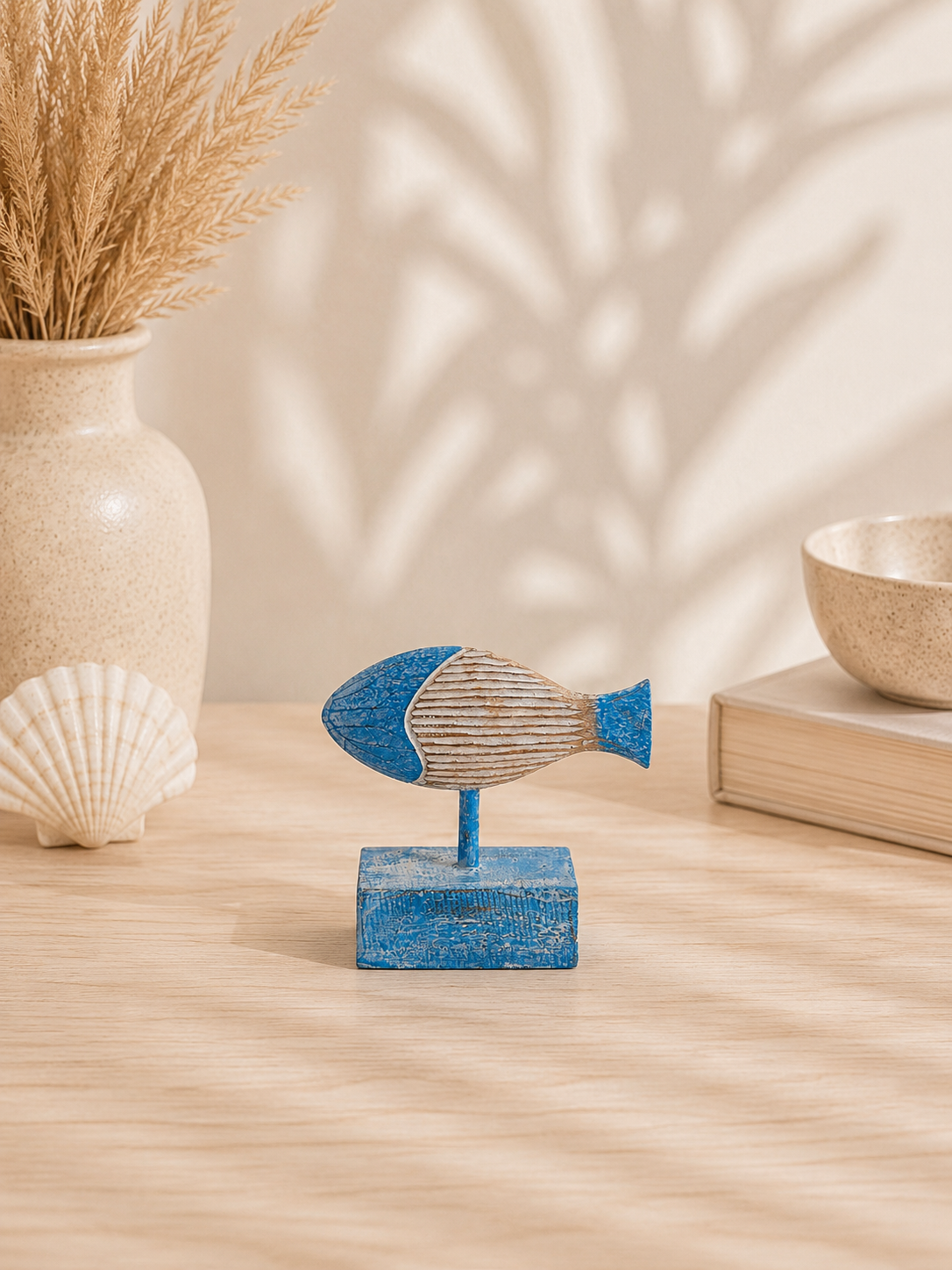 Dekorative Fischfiguren – Handgefertigtes 3er-Set aus Holz | Maritime Deko | Hellblau