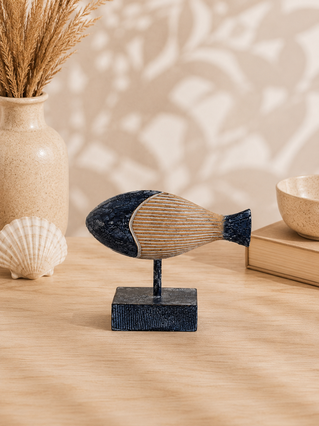 Dekorative Fischfiguren – Handgefertigtes 3er-Set aus Holz | Maritime Deko | Dunkelblau