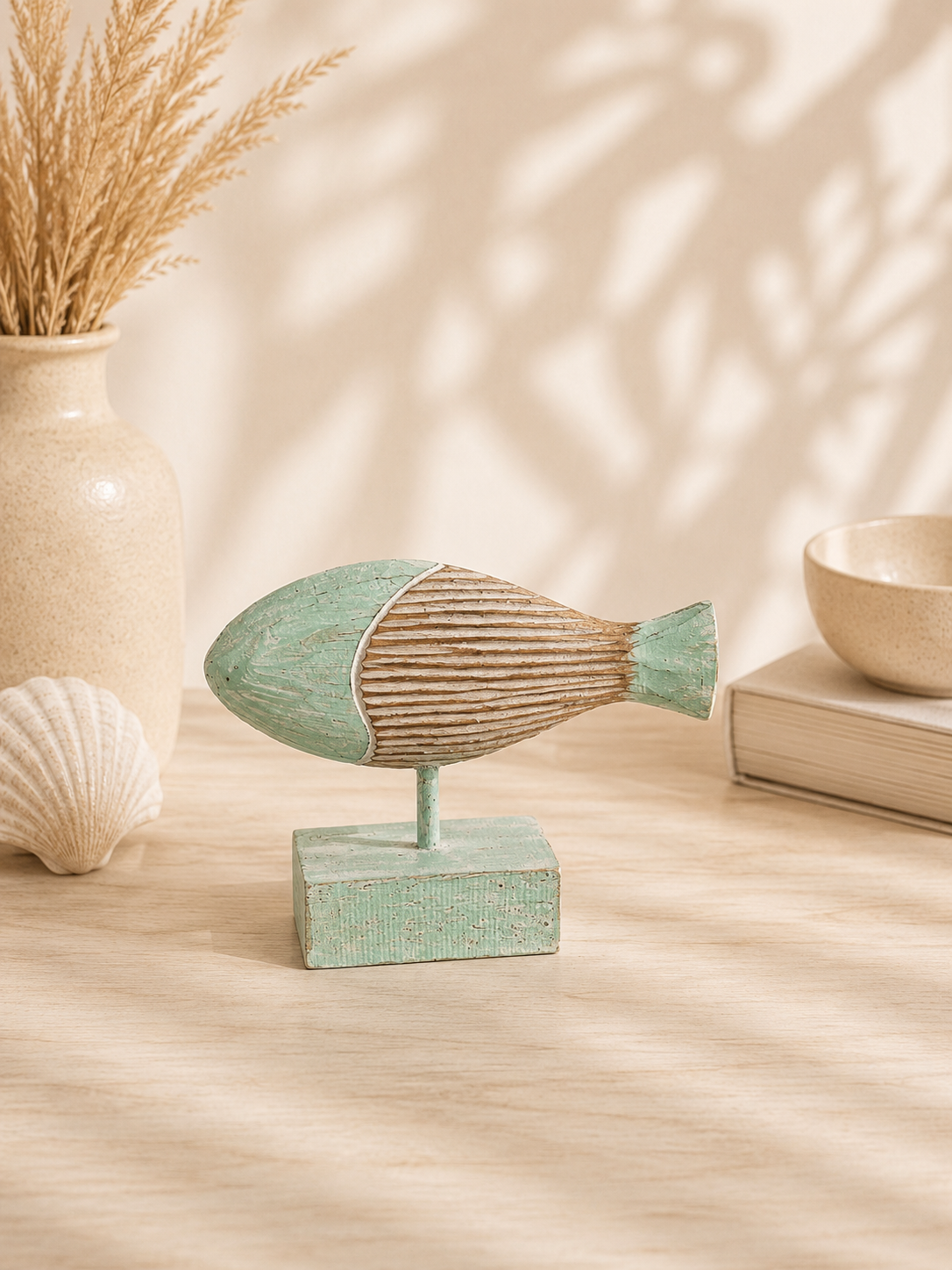 Dekorative Fischfiguren – Handgefertigtes 3er-Set aus Holz | Maritime Deko | Türkis