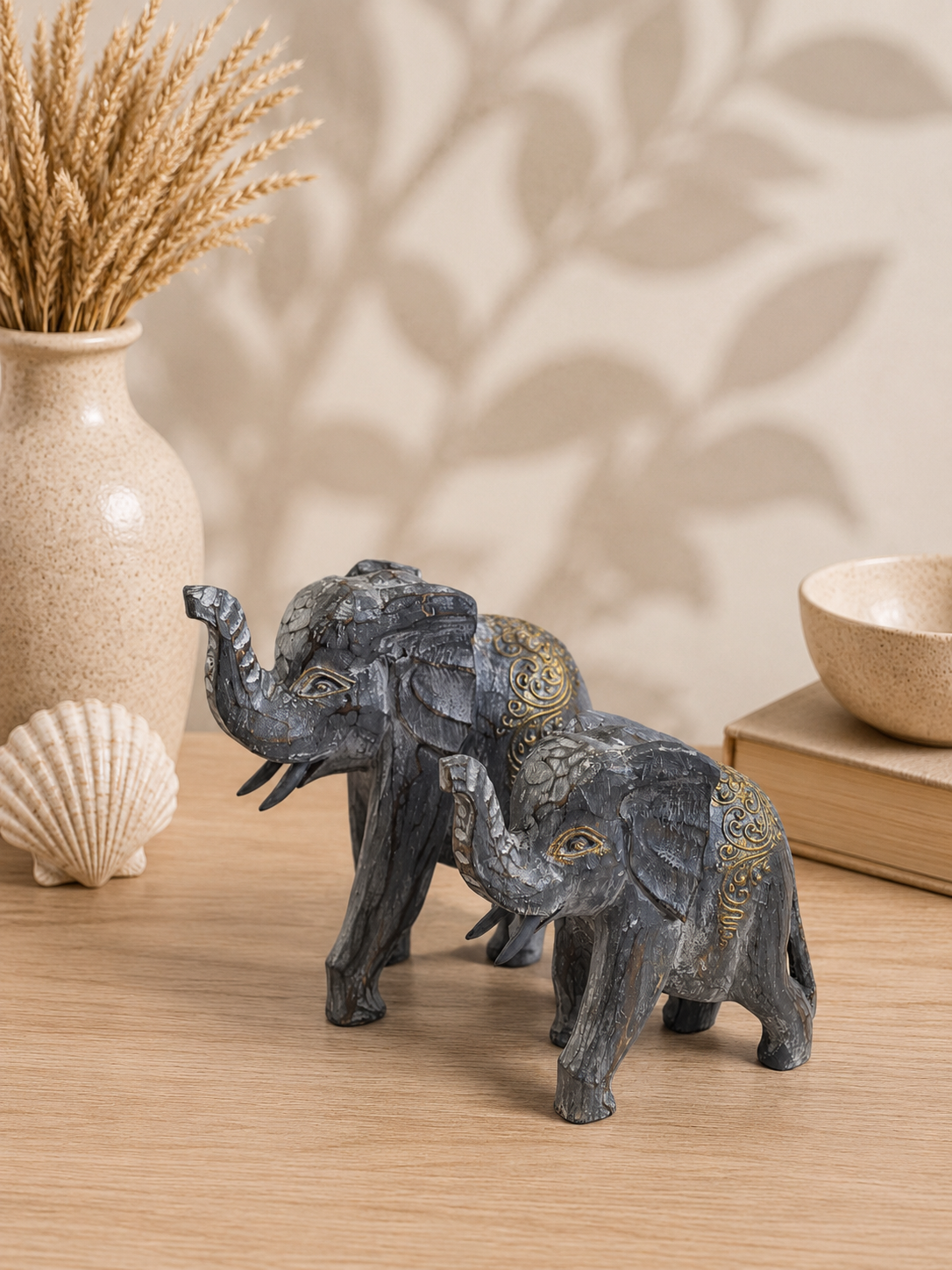 Handgefertigte Elefantenfigur aus Holz | Grau