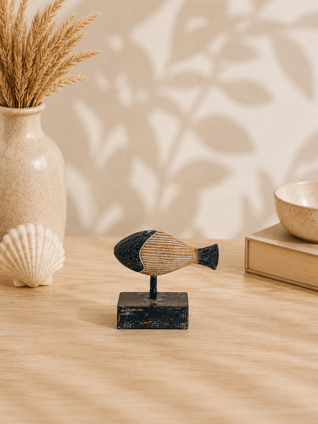 Dekorative Fischfiguren – Handgefertigtes 3er-Set aus Holz | Maritime Deko | Dunkelblau